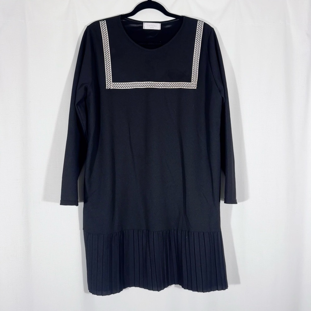 Verena Minimalist Black Long Sleeve Dress w/ Pleated Hem